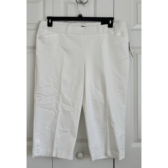 WOMEN'S CAPRIS CROPPED PANTS PLUS SIZE 22W WHITE PULLOVER POCKETS HIGH RISE - Picture 3 of 7